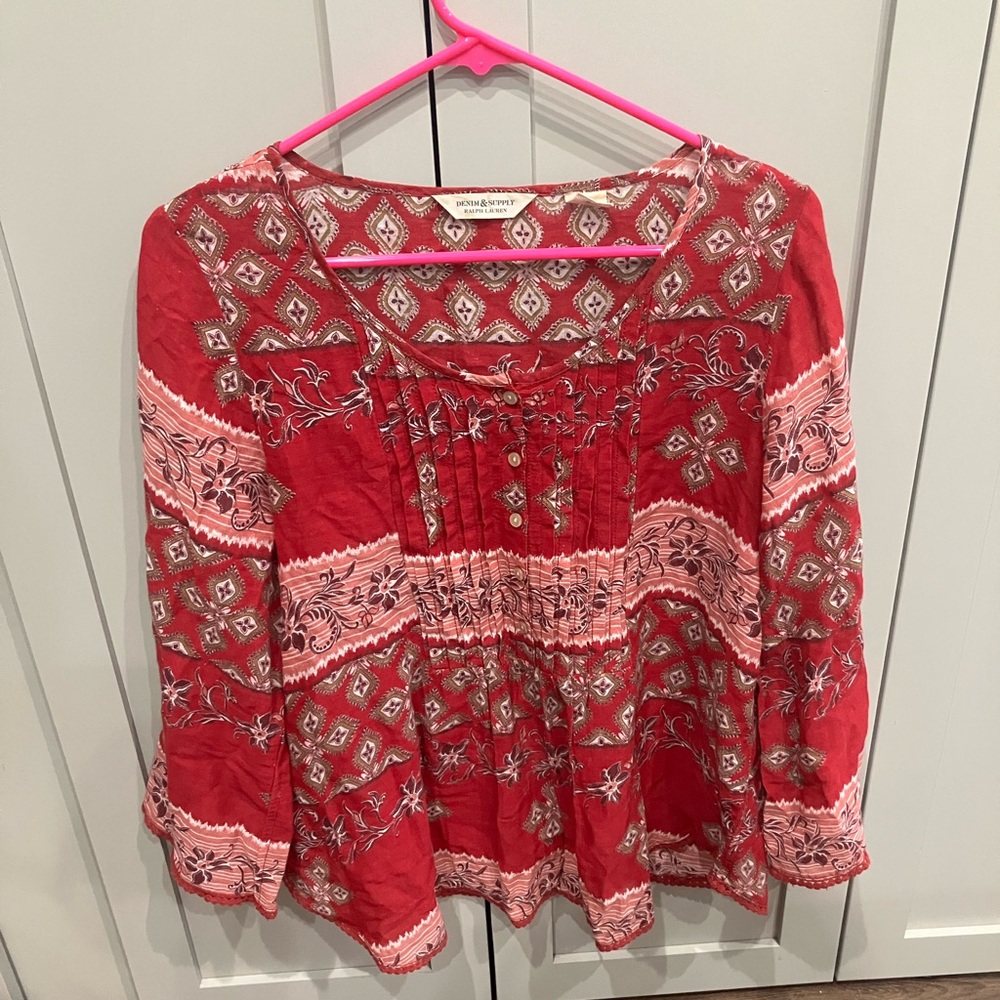 Ralph Lauren Red and Pink Bohemian Blouse